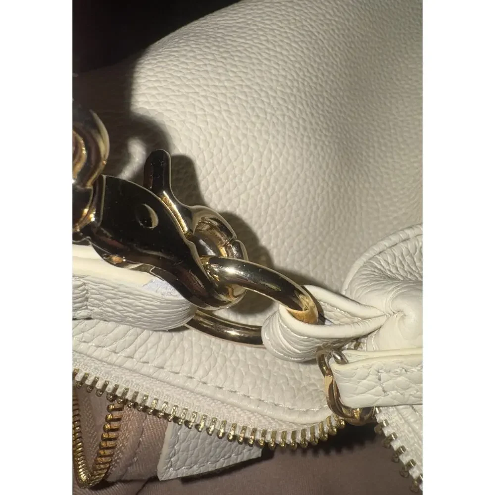 LAGGO Women's Pebbled Leather Shoulder Bag Designer Ivory Large Purse CLEAN!